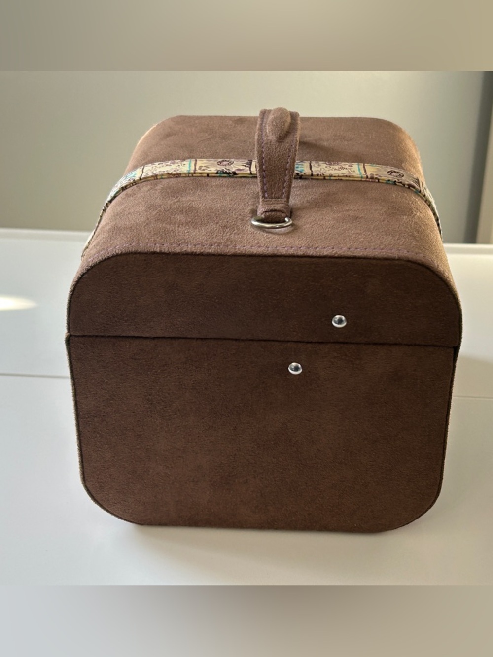 WOLF Designs Jewelry Box Travel Case | Brown Faux Suede | Paisley | Multi Tier - Picture 4 of 11